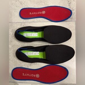 Rothy's The Loafer Round Toe Flat Lightweight Solid Black Knit Blue Trim Sz  10